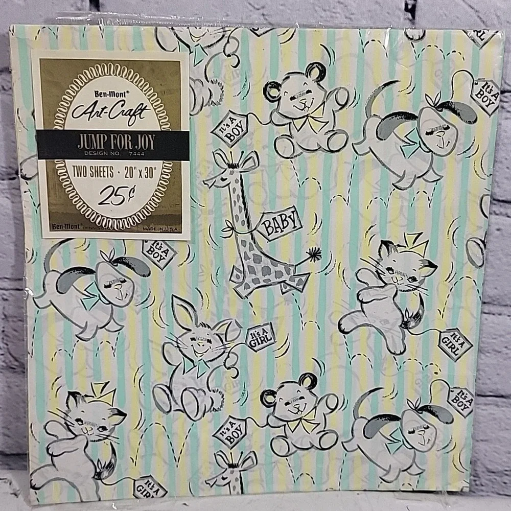 Vintage Gift Wrap Wrapping Paper New Baby Themed Lot Of 4 Different Prints